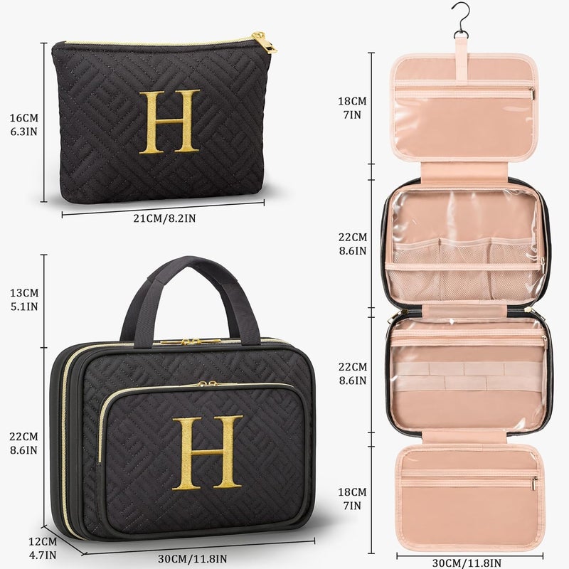 Qinline Personalized Gifts for Women, Initial Toiletry Bag Hanging Travel Organizer & Makeup Cosmetic Bag with Embroidery Letter Teacher Appreciation Gift Birthday Valentines Gifts for Mom Wife Friend Sister - Image 2